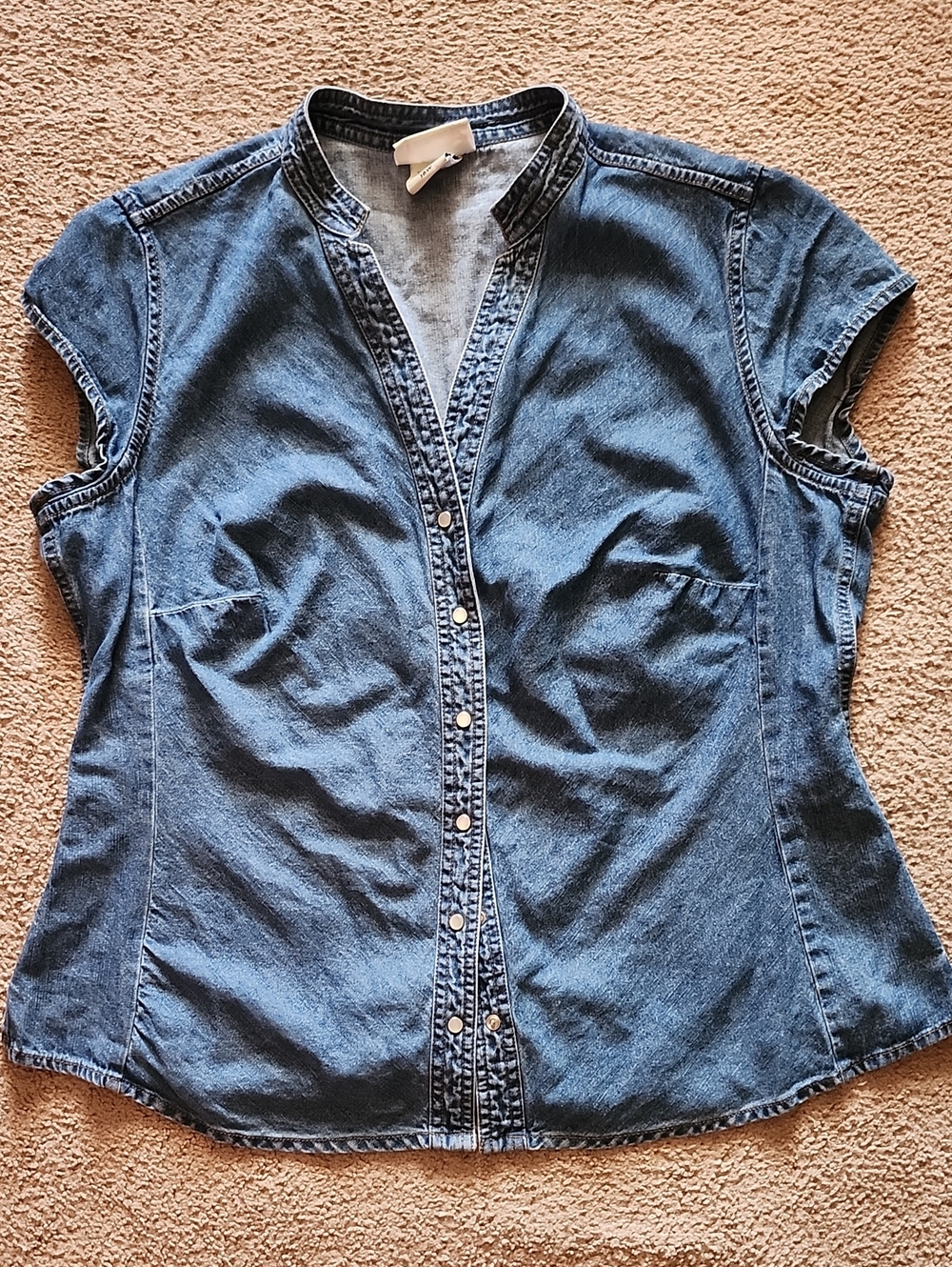 Fafed Glory Denim Snap Button Cap Sleeve Top - Blue